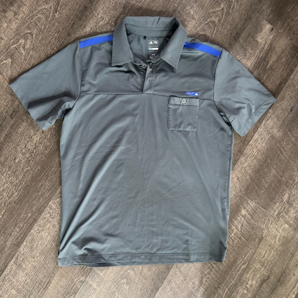 adidas Charcoal Polo with Royal‎ Blue Highlights Cool Max size L